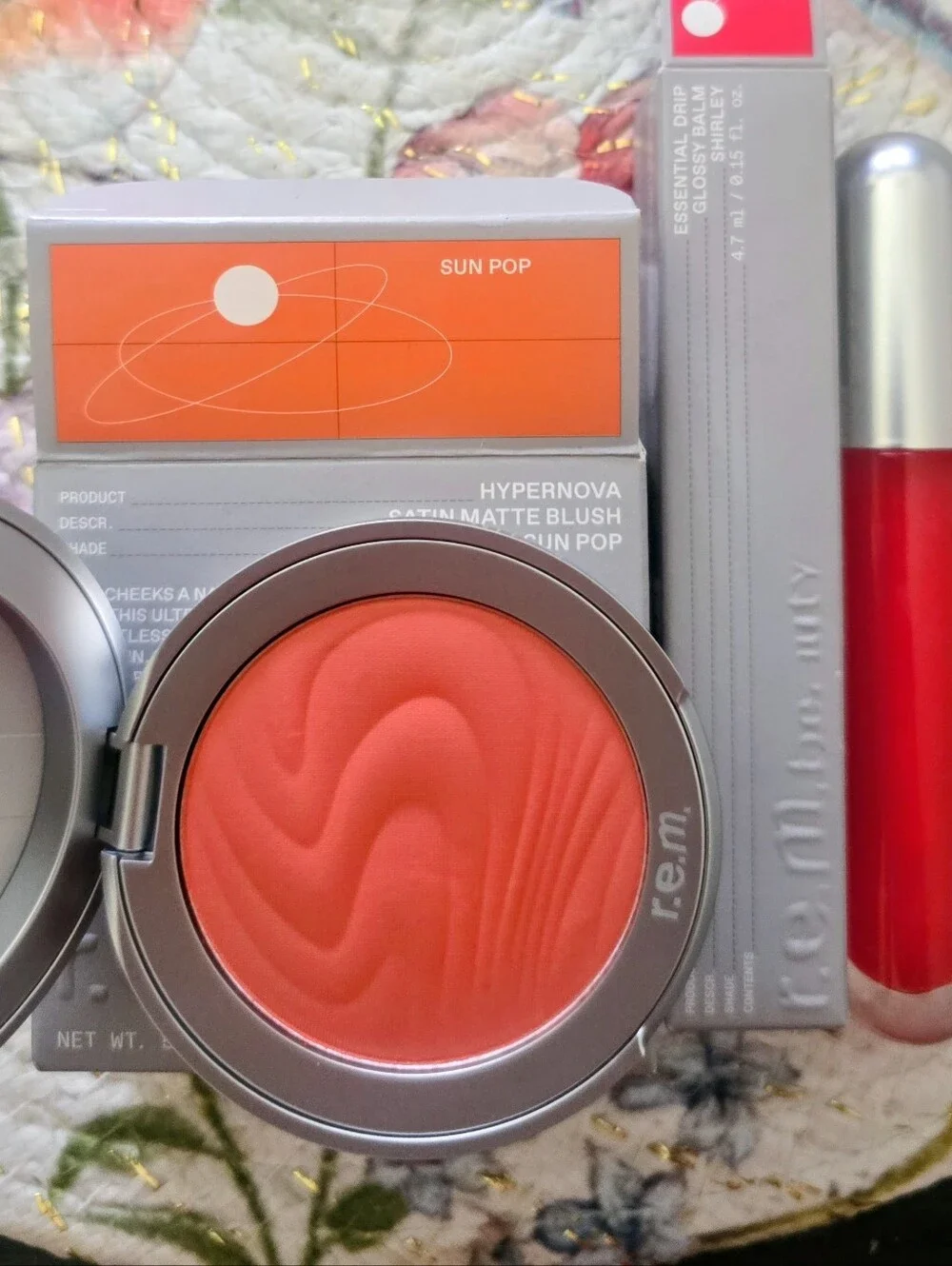 Rem BeautyHybernova Satin Matte Blush - Sun Pop (Coral Pink) And Lip Glosd